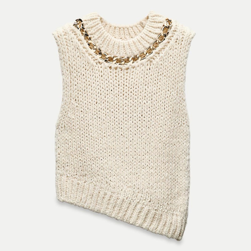 Zara Asymmetric Hem Knit Top with Chain